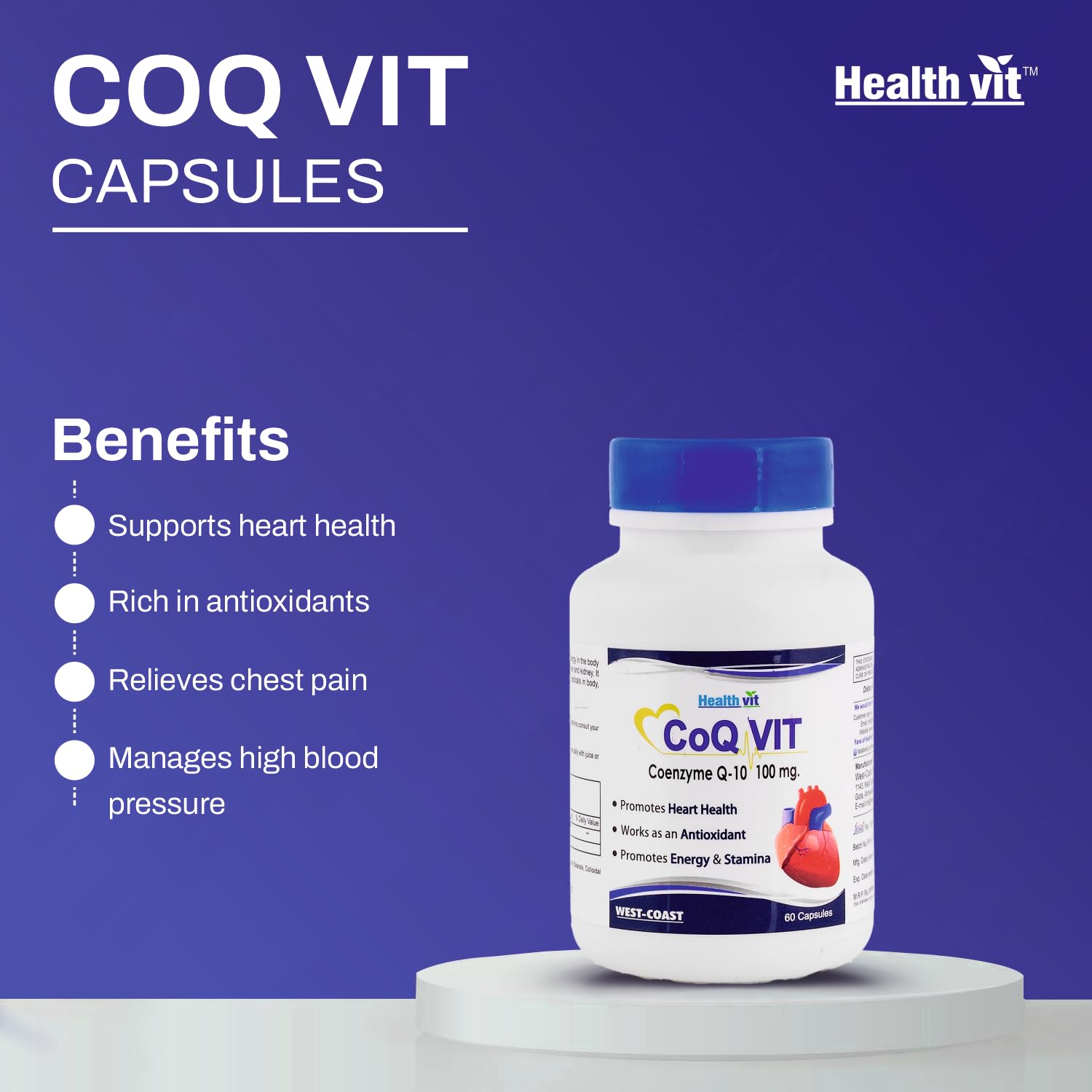 Amazon.com: Healthvit Co-Qvit CO-Q 10 Enzima 200 mg 60 cápsulas